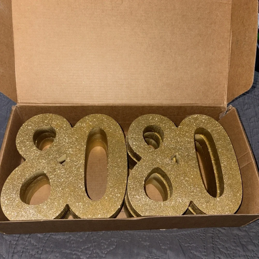 6 PCS 80th Birthday Decoration Gold Glitter Number Table Topper Centerpiece